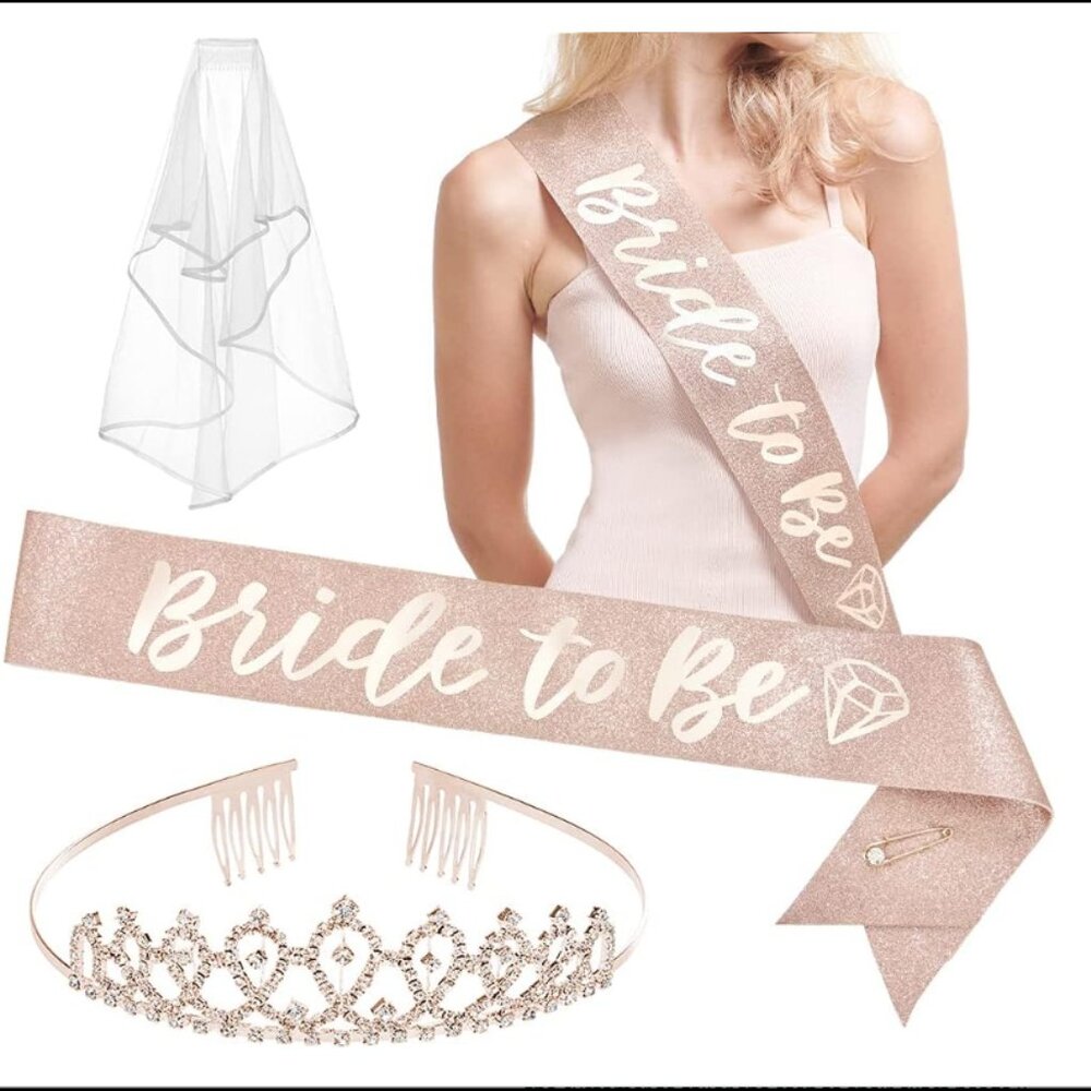 **SOLD** Brand New Bride to Be Sash, Tiara, Veil, & Tattoos | Bachelorette